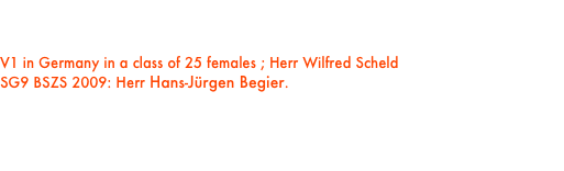(V1 Digger v Elzmuendungsraum, SchH3, KKL1a  X  V-Olivea von Wilhendorf, SchH3).  

V2 behind Jacci Eichenplatz under Herr Torsten Kopp
V1 in Germany in a class of 25 females ; Herr Wilfred Scheld
SG9 BSZS 2009: Herr Hans-Jürgen Begier.
SG1 LG 20 Am Krummenhaeger See: Herr Hans-Jürgen Begier.
SG2 LG 09 Kassel: Herr Hans-Jürgen Begier.
SG1 OG Karsdorf: Herr Jürgen Hoffmann.
VP1 NASS 2008 : Herr Richard Brausch.